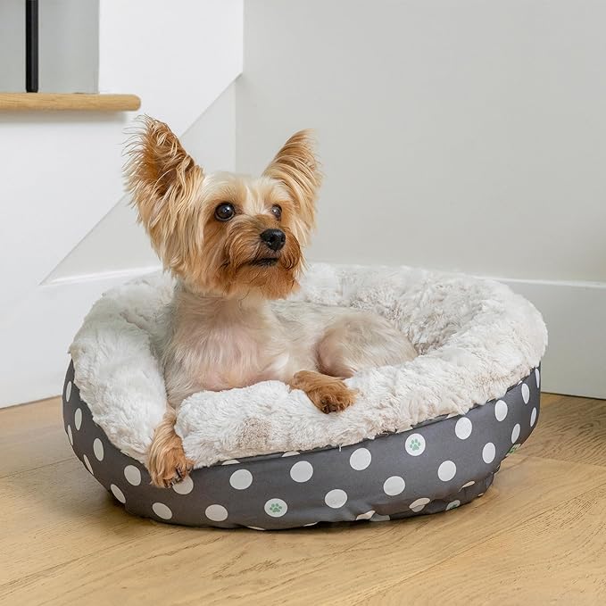 Fringe Studio Dot Paw Charcoal Small Circle Pet Bed 18"- Poly Filled with Faux Fur Interior - Machine Washable