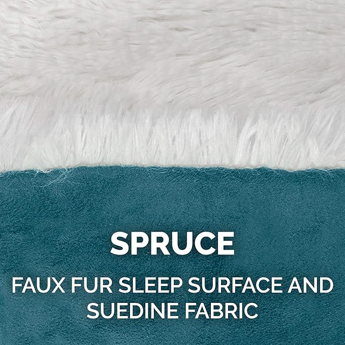 Furhaven Self-Warming Cat Bed for Indoor Cats, 4-Beds-in-1 & Washable - Plush Long Faux Fur Convertible Cuddler - Spruce, Large