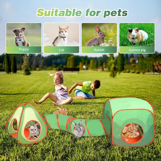 Rypet Cat Tunnels for Indoor Cats with Cube Tent, Interactive Collapsible Cat Tube and Foldable Cubes Playground for Hiding Hunting and Resting, Pet Tube with Bell for Kitten, Rabbit, Puppy, Ferret