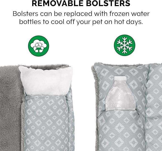 Furhaven Cat Bed for Indoor Cats, Washable w/ Removable Bolsters, For Pets Up to 9 lbs - Plush & Diamond Print Cuddle Loaf Mat - Gray, Small