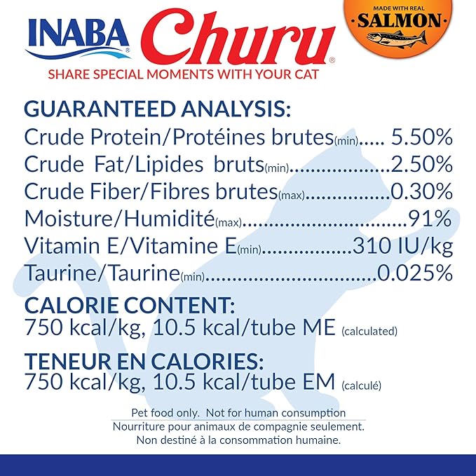 INABA Churu Cat Treats, Lickable, Squeezable Creamy Purée Cat Treat with Green Tea Extract & Taurine, 0.5 Ounces Each Tube, 40 Tubes, Salmon Variety Box