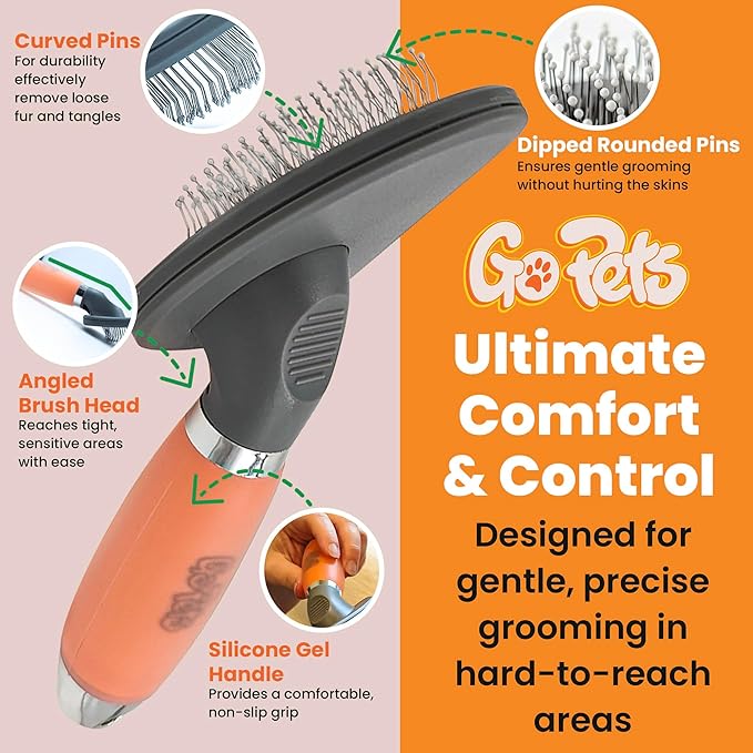 GoPets Small Pin Slicker Brush, Soft Dematting & Grooming Brush for Short & Long-Haired Dogs, Detangler & Shedding Brush, Professional Grooming, Perfect for Small & Large Dogs, Cats & Rabbits