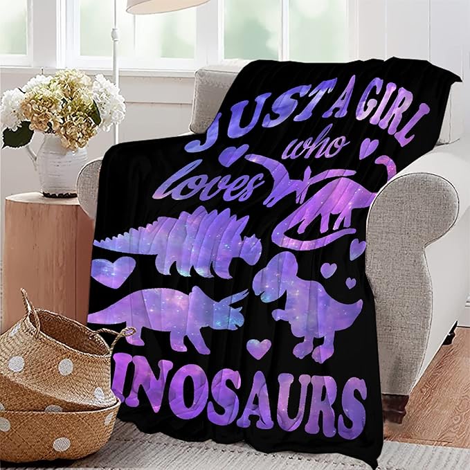 Dinosaur Blanket Gift for Women Kid Plush Just A Girl Who Loves Dinosaurs Soft Throw Dino Comfy Sheet Jurassic Animal Lover Fans Gifts Lightweight Flannel Blankets for Couch-60x80 Inches