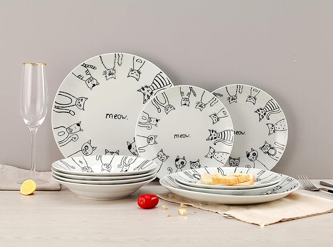 Cartoon Cat Porcelain 10.5-Inch Dinner Plate Set,Set of 2