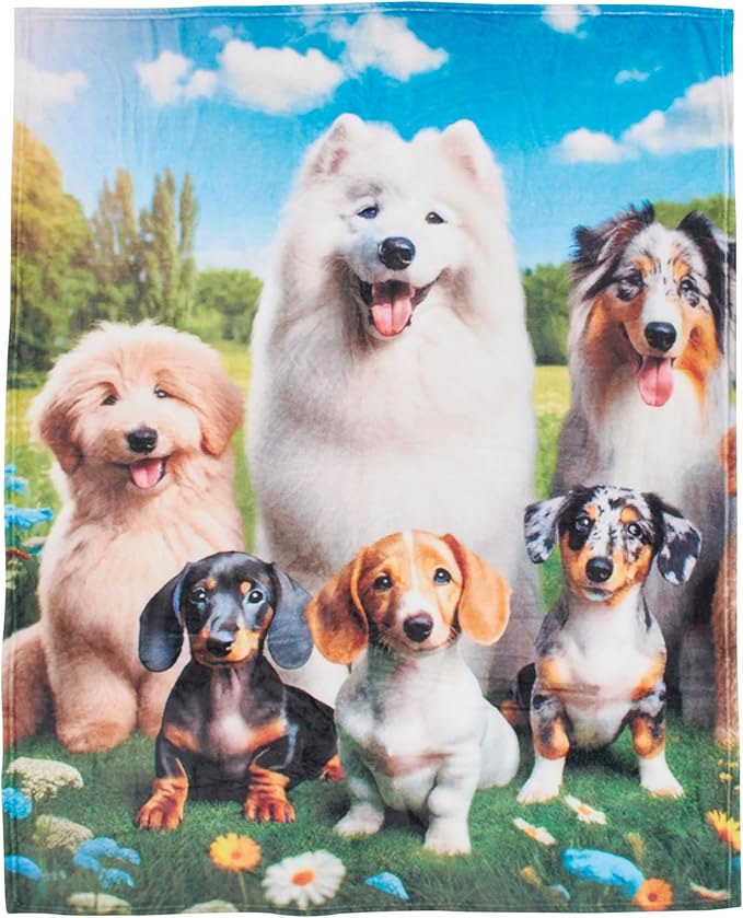 Dawhud Direct Adorable Puppy Fleece Blanket - Soft Plush, Cozy Throw for Kids and Adults, Colorful Blanket with Cute Puppies Print, Ideal for Beds, Couches, and Travel - 60 x 50 Inches