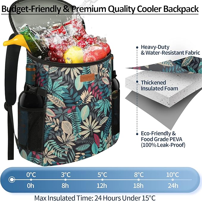 Camping Cooler Backpack 30 Cans, Soft Backpack Coolers Insulated Leak Proof Travel Cooler Bag Waterproof Lunch Picnic Beach Work Trip Thermal Bag Drink Beverage Beer Bag Cooler