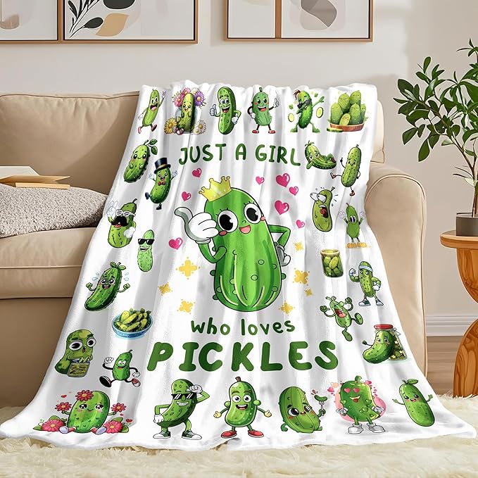 Pickle Blanket Gifts for Pickle Lovers Pickles Throw Blanket Pickles Bedding Decor Stuff Gifts for Girls Women 50"x40"