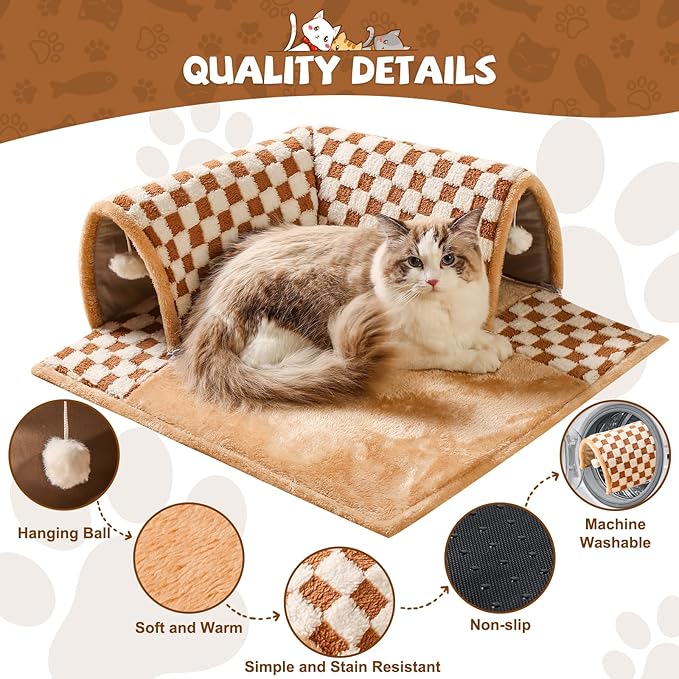 Marchul Cat Tunnel Bed for Indoor Cats, 2 in 1 Cat Bed and Tunnel Cat Toys, 42.5cm(16.73in) Cat Tunnel, with 3D Rebound Foam, Detachable & Washable Pet Bed and Play Tunnel, Non-Slip Bottom