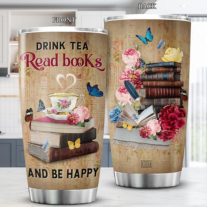 Book Lover Insulated Tumbler Drink Tea Read Books Inspirational Mug With Lid 20oz Vintage Bookworm Bookish Coffee Cup Reading Themed Gifts For Women Stainless Steel Tumblers