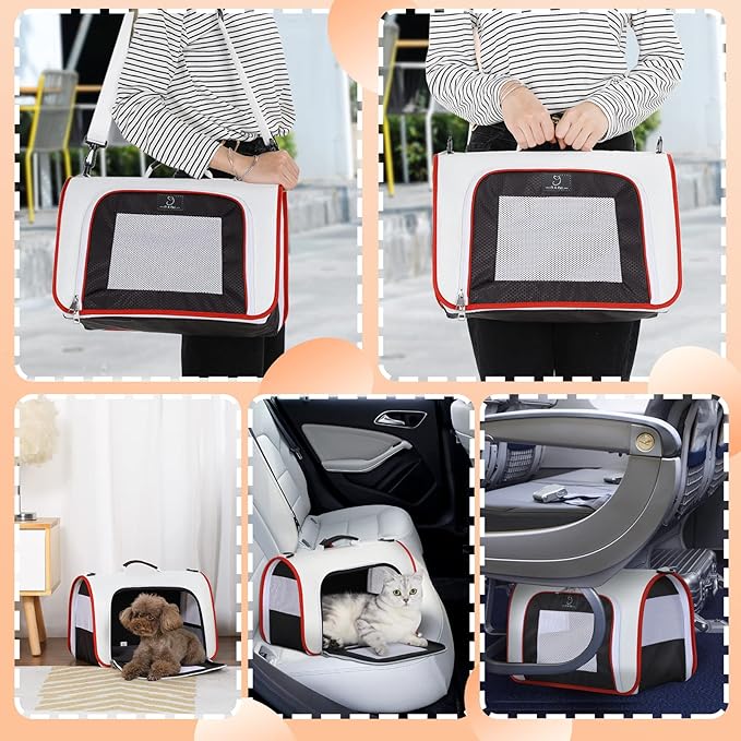 A4Pet Kitten Carrier, Airline Approved Cat Carrier for 1-12 lbs Small Pets, Soft-Sided and Portable Pet Travel Carrier Bag for Rabbit - White, 15.7 x 9 x 10.6, Small