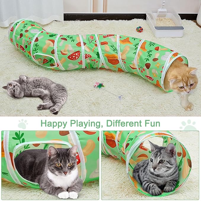 Glittme Cat Tunnel, Cat Tunnels for Indoor Cats, S-Shape Peekaboo Cat Cave with Cat Toys, Foldable Cat Tubes and Tunnels for Cats, Rabbit, Puppy, Guinea Pig