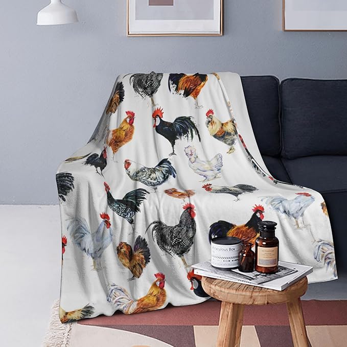 Cute Chicken Blanket Throw 50"x40", Cozy Lightweight Plush Funny Rooster Blanket, Gifts for Kids Women