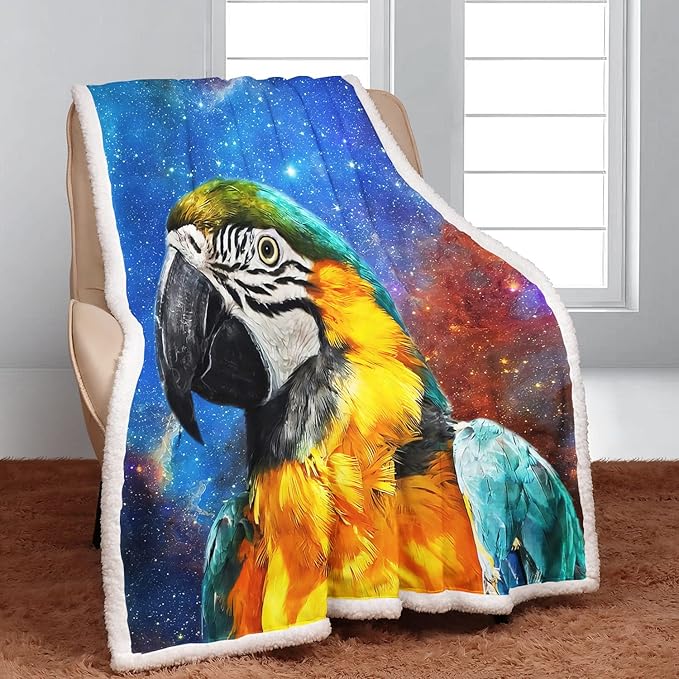Parrot Sherpa Blanket, Colorful Macaw Fleece Throw Blankets for Couch Sofa Bed, Super Soft Warm and Lightweight, 60" x 80"