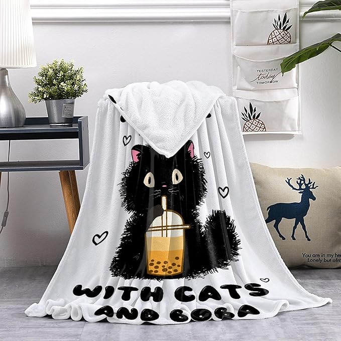 Just A Girl Love Cats Throw Blanket Super Soft Cozy Black Cats Blanket for Girl Kid Adult Cat Lovers Gifts Cute Pet Cats Fleece Blanket for Couch Bed Sofa Chair Dorm Home Decor 80"x 60"Large for Adult