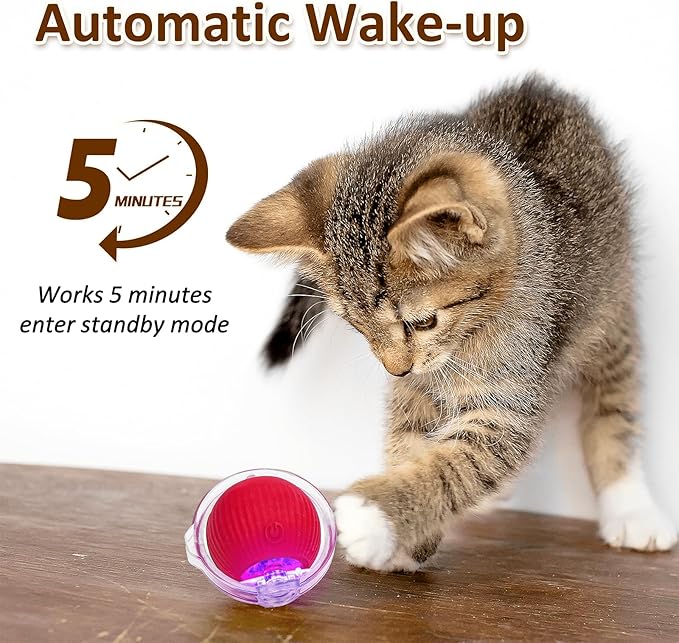 Interactive Cat Toys for Indoor Cats, Automatic Moving Fast Rolling Ball in Pouch, Motion Activated Hide and Seek Mouse Catching Game for Kitten (Red)