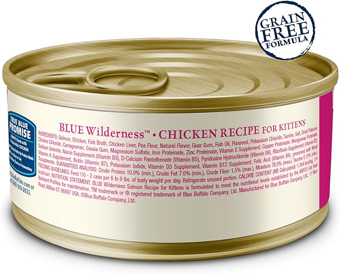 Blue Buffalo Wilderness Natural High Protein Grain Free Salmon Pate Wet Food for Kittens, 3 oz., Case of 24