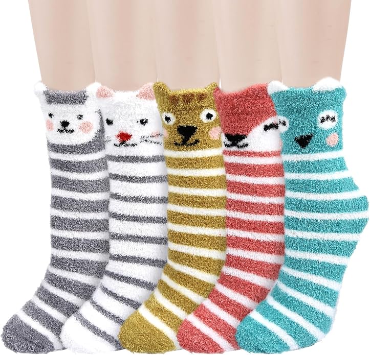 Benefeet Sox Cute Animal Fuzzy Socks for Women Girls Funny 3D Animal Cozy Socks Fluffy Slipper Socks Plush Comfy Soft Socks