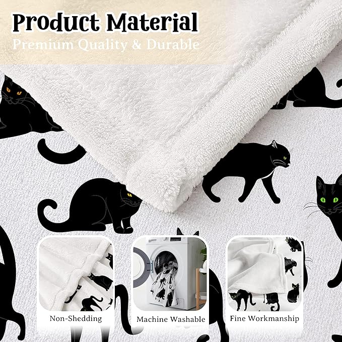 Black Cats Blanket Throw Super Soft and Cozy Blankets for Home Decoration, Couch, Bed, Sofa 120"x90" Extra Large for Family for All Seasons