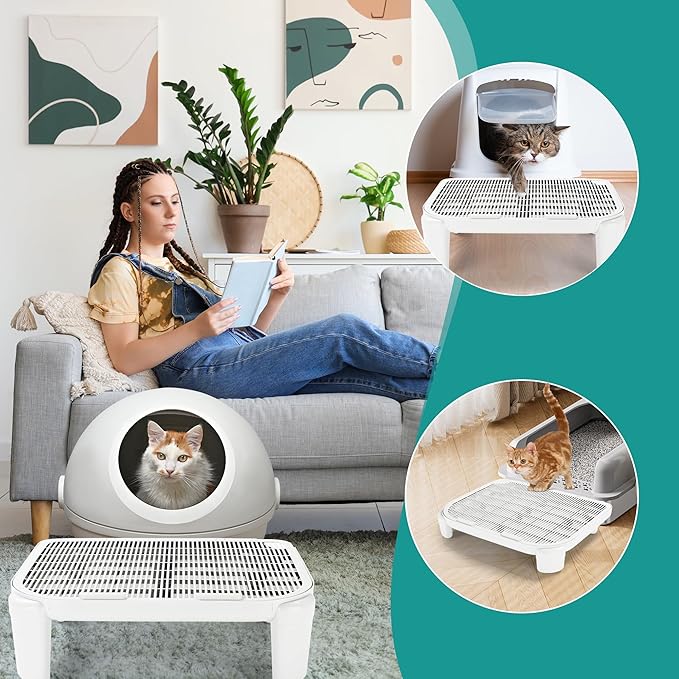 BALAPET Adjustable Cat Ramp for Litter Box Elevated Cat Litter Ramp for Cat Litter Boxes Double Layered Litter Trapper with Filter Function Cat Steps Suitable for Small & Elderly Cats (White)