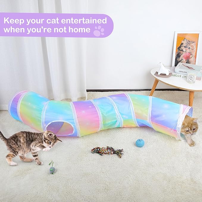Cat Tunnels for Indoor Cats S-Shape Cat Tunnel Cute Cat Toys Foldable Cat Tube with Mouse Toy Funny Cat Stuff