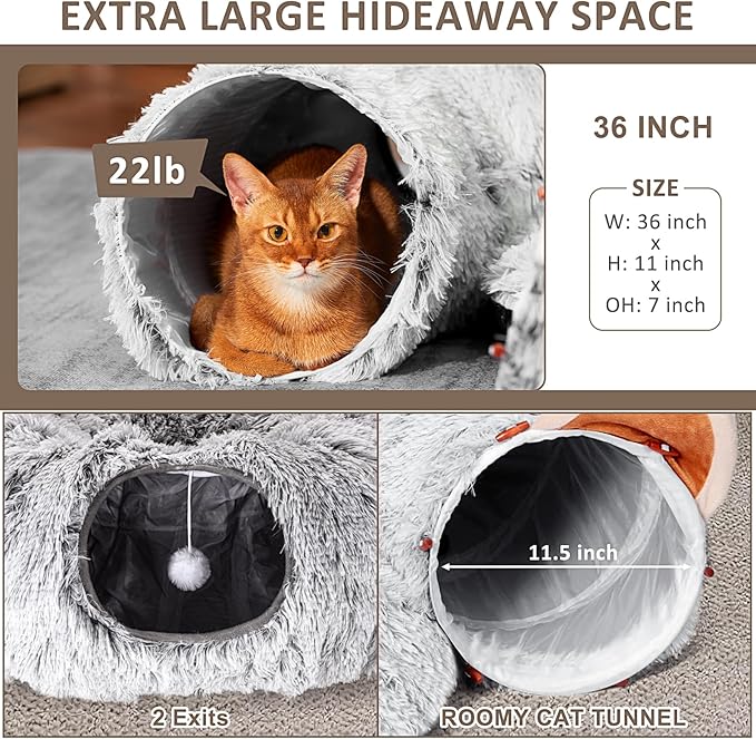 NEZIN Cat Tunnel with Cat Bed for Indoor Cats, Under Christmas Tree Plush Peekaboo Cat Cave, Multifunctional Cat Donut Tunnel Playground Toys for Cats Kitten Rabbit Ferret