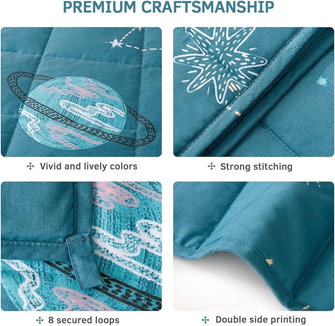 Mr. Sandman Weighted Blanket 3 Pounds Washable, Best for 20-40lb Breathable Cotton Heavy Blanket with Nontoxic Glass Beads - 36" x 48" Star Moon Blue