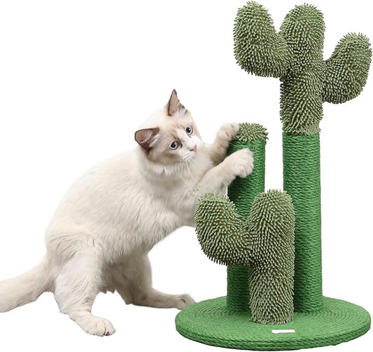 CTR1008A Marfa 21.5" Modern Jute Triple-Cactus Cat Scratching Post with Fuzzy Toy, Green