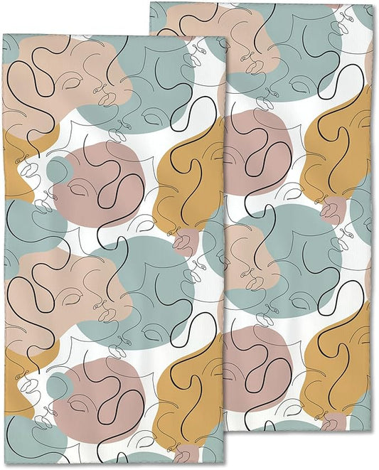 2 Pack Hand Bath Towel,Modern Abstract Line Art Fingertip Towel Bathtub Decorative Bath Towel Bathroom Kitchen Towel Set Highly Absorbent SPA Gym Towels 14x28 Inch