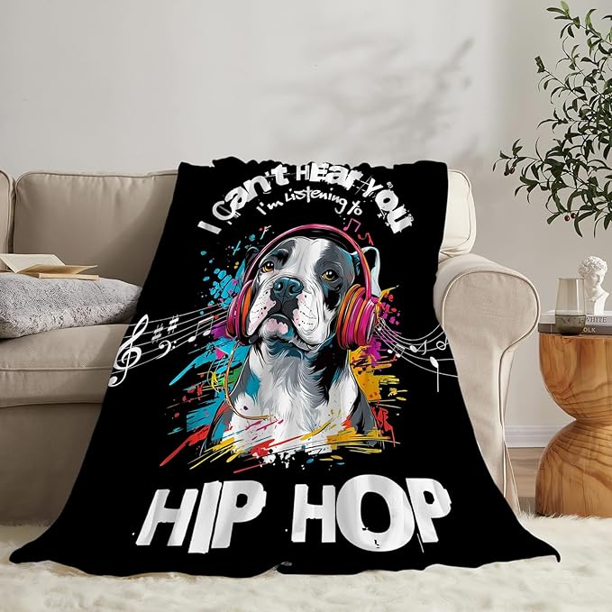 French Bulldog Throw Blanket Ultra Soft Cozy Funny Hip-Hop Music Dog Blanket Fleece Fuzzy Plush Bulldog Lovers Decor Gifts for Women Girls Adults Couch Sofa 50"x40"