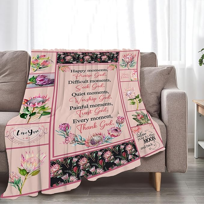 Christian Religious Prayer Blanket Ultra Soft Cozy Spiritual Bible Verse Throw Blanket Fleece Fuzzy Plush Bedding Christian Gifts for Women Girls Kids Adults 80"x60"