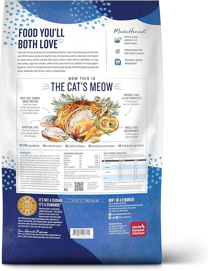 The Honest Kitchen Whole Food Clusters Grain Free Turkey & Chicken Dry Cat Food, 10 lb Bag