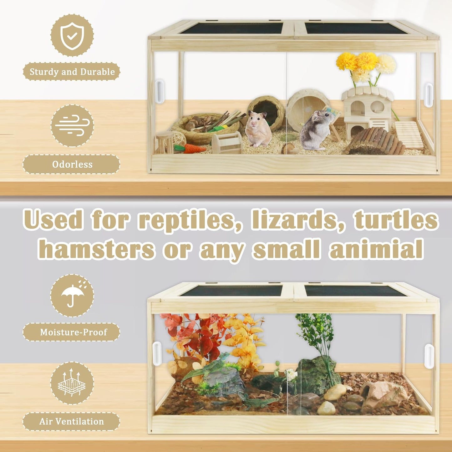 30 Gallon Bearded Dragon Tank, 32 * 16 * 16 Inch Reptile Tank, Lizard Terrarium with Sliding Door & Top Screen Ventilation, Suitable for All Types of Reptile, Snakes, Hamsters,