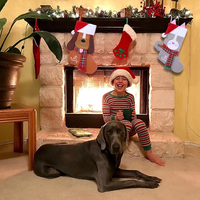 19.5'' Cute Pets 3D Christmas Stocking for Pets Dog Xmas Holiday Pet Theme Gift (Brown-Dog-Stocking)