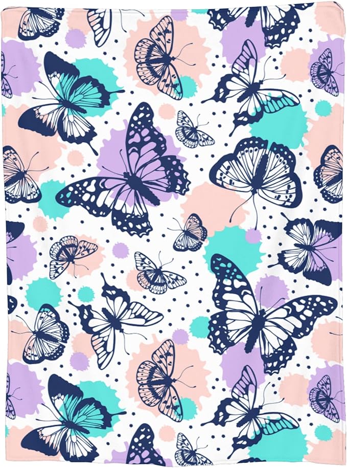 Butterfly Blanket Throw 50"x40", Cozy Lightweight Plush Butterfly Print Blanket, Gifts for Kids Women
