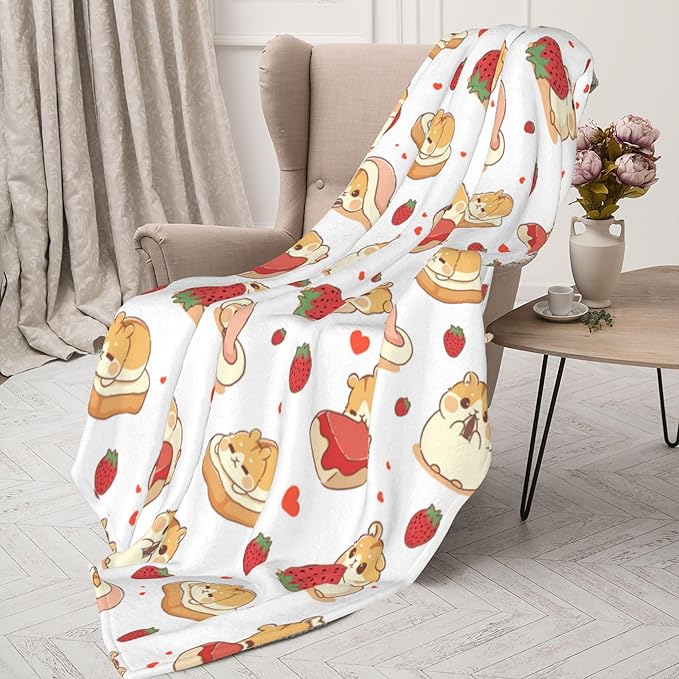 Hamster Strawberry Soft Throw Blanket Flannel Fleece Blankets Warm Cozy Lightweight Fuzzy Blanket for Bed Sofa Couch Home Decor 80"X60"