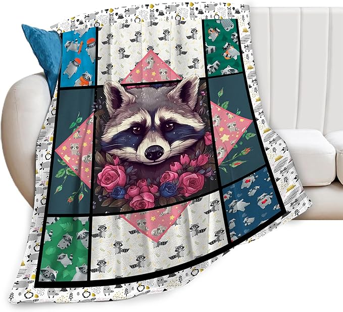 Raccoon Blanket Cute Raccoon Throw Blanket Ultra Soft Cozy Fleece Gift Fuzzy Plush Bedding Blankets for Kids Teens Adults Girls Boys Women Men 80"x60"