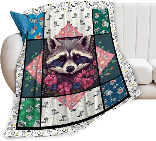 Raccoon Blanket Cute Raccoon Throw Blanket Ultra Soft Cozy Fleece Gift Fuzzy Plush Bedding Blankets for Kids Teens Adults Girls Boys Women Men 80"x60"