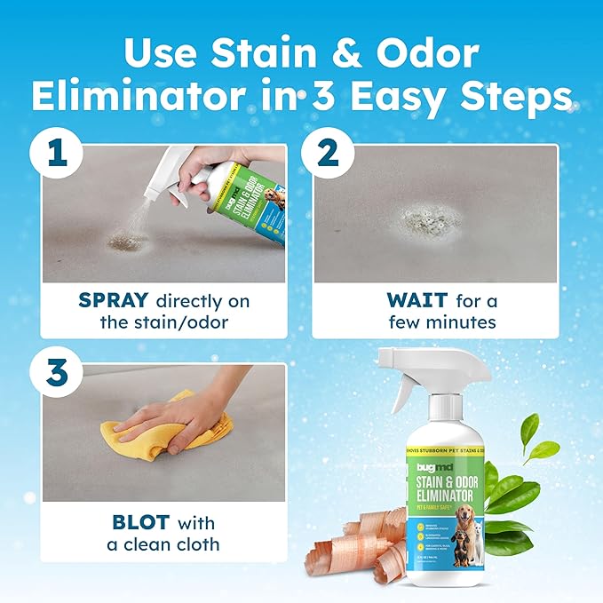 BugMD Enzyme Cleaner & Odor Eliminator for Strong Odor (32oz) - Pet Stain Remover for Carpet, Upholstery, Hardwood, Dog & Cat Urine - Powerful Deodorizer for Home, Floors, Furniture, & Carpet Cleaning