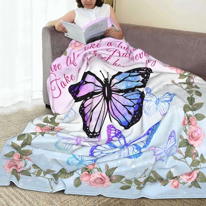 Ultra-Soft Microfiber Throw Blanket 330 GSM Fuzzy Fleece Blanket for Adults Kids Gift Couch, Sofa, Bed Butterfly Floral 50"x40"