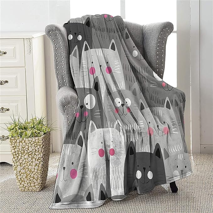 COLLA Cute Cats Blankets for Boys Girls, Lightweight Soft & Fuzzy Flannel Plush Kids Throw Blankets for Couch Bed Sofa Travel 60"X50"