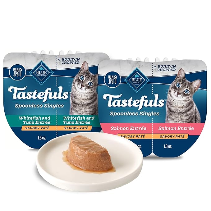 Blue Buffalo Tastefuls Spoonless Singles Variety Pack, Wet Cat Food Paté, 2.6-oz. Twin-Pack Trays, Whitefish/Tuna & Salmon Entreé (12 Count)