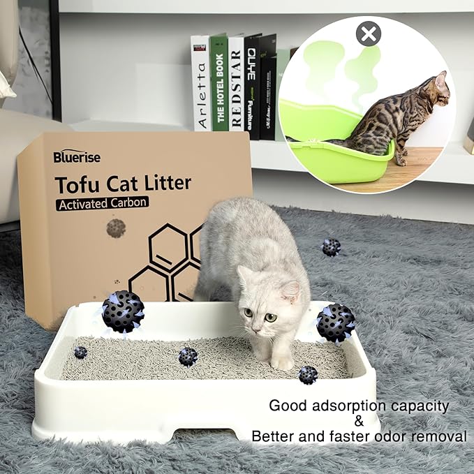 BLUERISE Tofu Cat Litter 6LB×2Bags Natural Cat Litter Flushable Toilet Quick Clumping Dust Free Odor Control Kitty Litter(Activated Carbon 12LB)