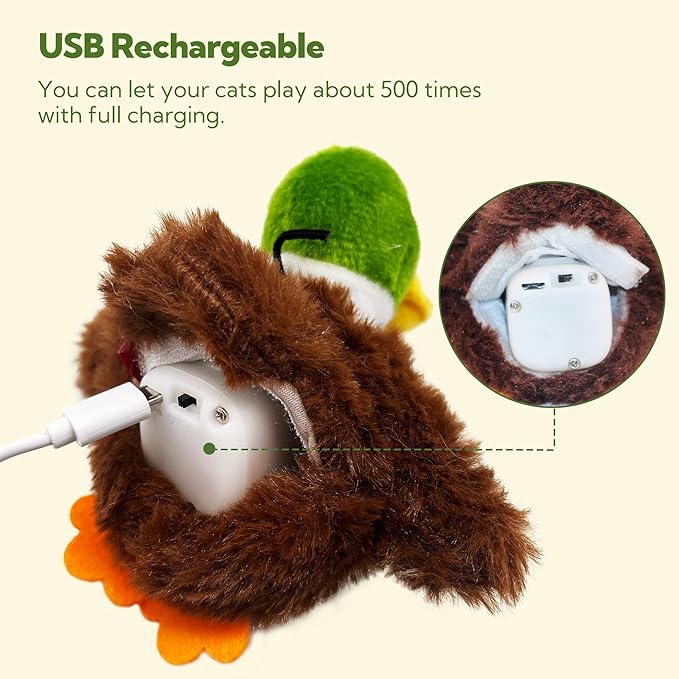 Cat Toys for Bored Indoor Cats, Cat Bat Wings with Catnip for Cats, USB Rechargeable Motion Activated Kitten Toys, Interactive Flapping and Chirping Duck Cat Toy