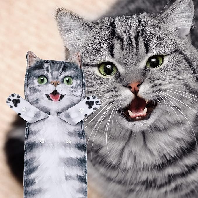 Funny Hand Towels for Bathroom Kitchen - Cute Decorative Cat Decor Hanging Washcloths Face Towels Super Absorbent Soft - Mothers Day Easter House Warming Birthday Gifts for Women Cat Lovers - Gray