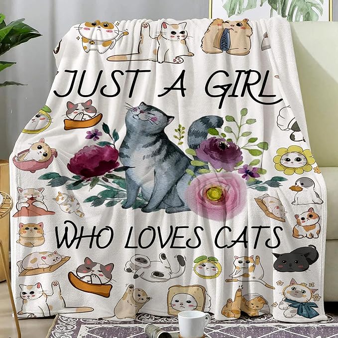 Cat Blanket, Ultra Soft Flannel Throw Blanket Just a Girl Who Loves cat Blankets Cats Gifts for Cats Lovers 80"X 60"