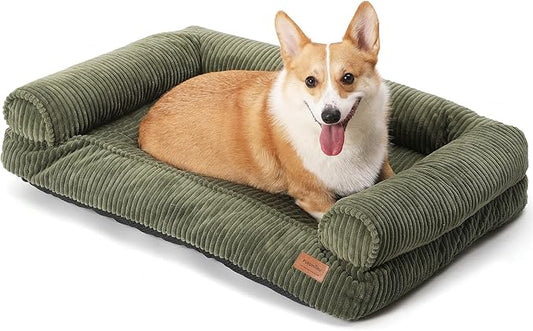 FUKUMARU Cute Dog Bed, Fluffy Dog Bed with TPU Layer Keeping Lining Dry, Dog Couch Medium Size Dog Easy to Care, Warm Cat Bed with Removable Zipper Cover, 36inch, Large, Green