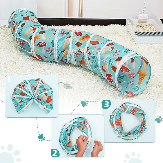 Glittme Cat Tunnel, Cat Tunnels for Indoor Cats, S-Shape Peekaboo Cat Cave with Cat Toys, Foldable Cat Tubes and Tunnels for Cats, Rabbit, Puppy, Guinea Pig