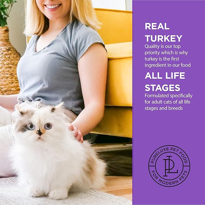 PURELUXE Gluten and Grain Free Cat Food, Adult Cat Elite Nutrition, Turkey, for All Life Stages and Breeds, Made in The USA, 11lbs