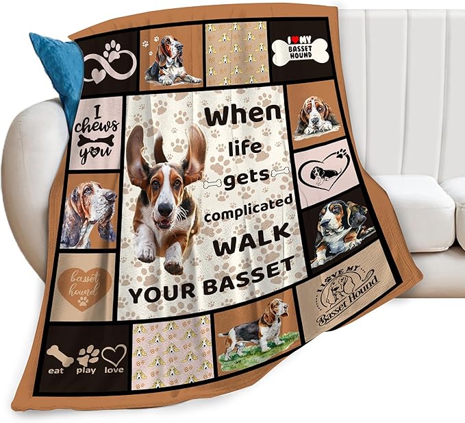 Basset Hound Dog Blanket Cute Basset Dog Decor Throw Blanket Super Warm Soft Plush Lightweight Fleece Flannel Animal Blanket Gifts for Girls Women Boys for Winter Couch Bedding 40"X50"