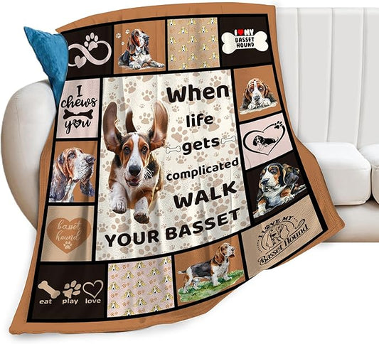 Basset Hound Dog Blanket Cute Basset Dog Decor Throw Blanket Super Warm Soft Plush Lightweight Fleece Flannel Animal Blanket Gifts for Girls Women Boys for Winter Couch Bedding 40"X50"